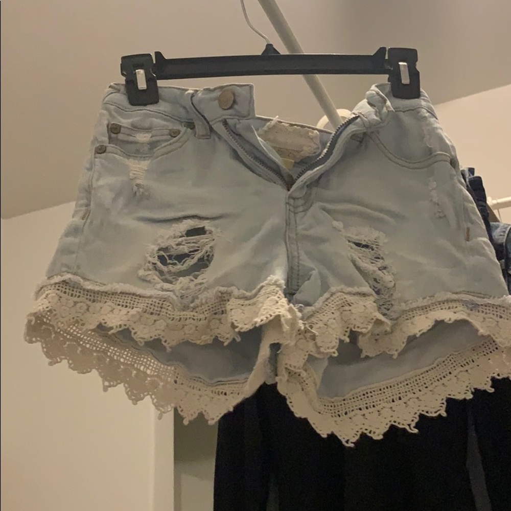 Altar’d state! ripped blue jean shorts with lace!